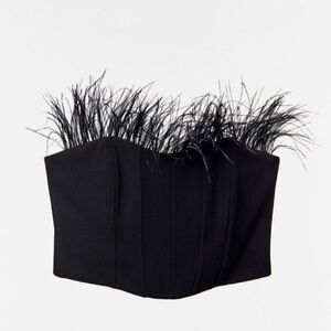 Zara black feather corset top size medium new with tags